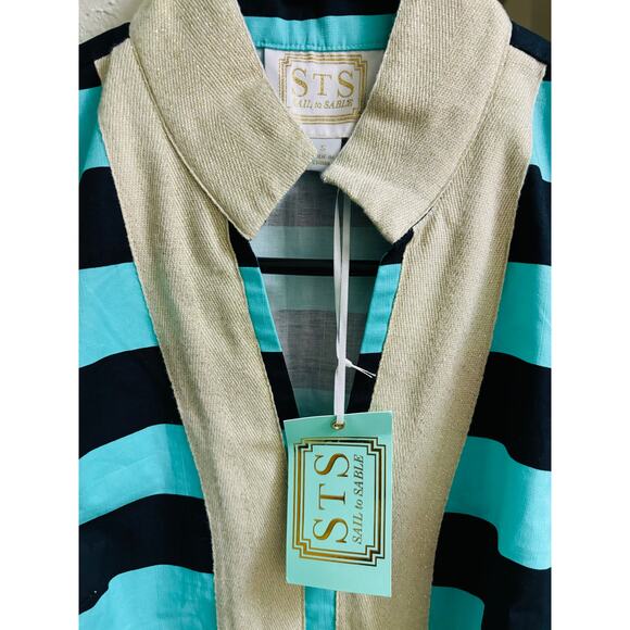 Sail to Sable Cabbage Navy Shift Dress With Gold Shimmer Neck Line NWT Size S - Picture 4 of 5